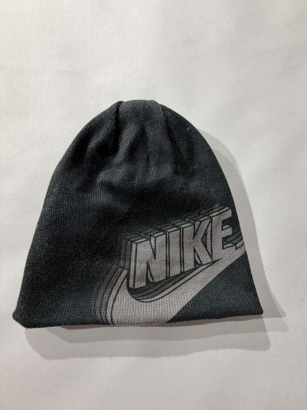 Nike Beanie Hat Gray Black Swoosh Logo Just Do It Reversible Skull Cap